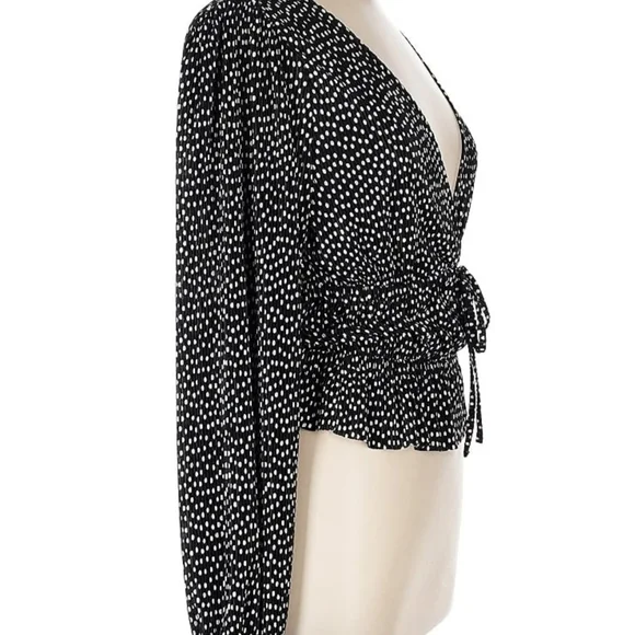 Zara Black and White Wrap Blouse with Long Sleeves - Picture 3 of 5